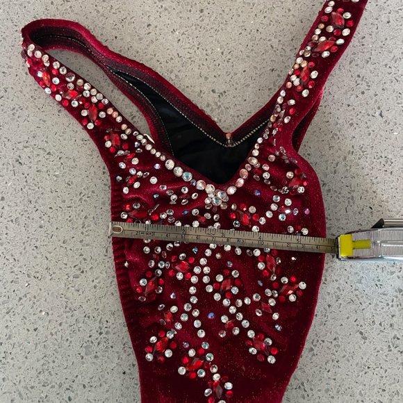 NPC Figure Suit - Red Velvet Fabric & Clear Crystals - C/D Cup & Size 4 Bottom - Picture 3 of 4
